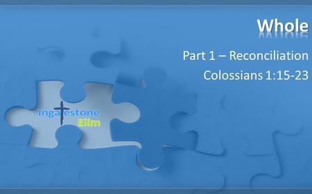 Part 1 – Reconciliation Colossians 1:15-23. The Supremacy of the Son of God 15 The Son is the image of the invisible God, the firstborn over all creation.