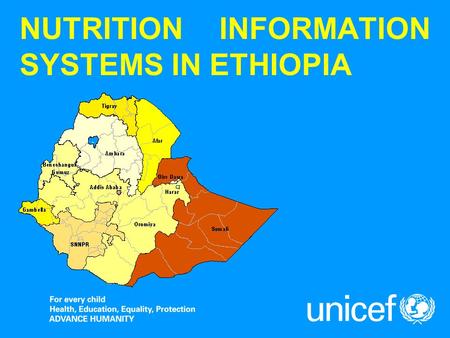 NUTRITION INFORMATION SYSTEMS IN ETHIOPIA. Child Nutrition Status in Ethiopia Wasting: 10.5%, Stunting: 46.5%, Underweight: 38.4% (DHS, 2005)
