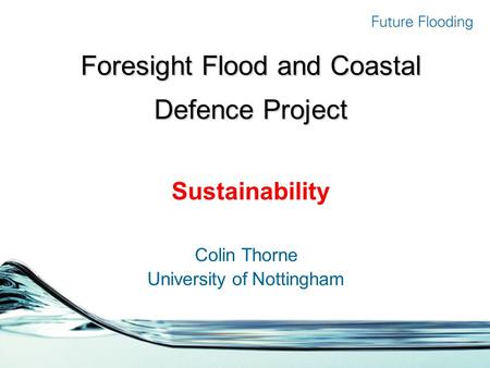 Foresight Flood and Coastal Defence Project Foresight Flood and Coastal Defence Project Sustainability Colin Thorne University of Nottingham.
