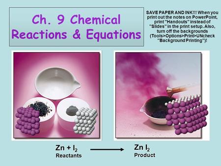 Ch. 9 Chemical Reactions & Equations