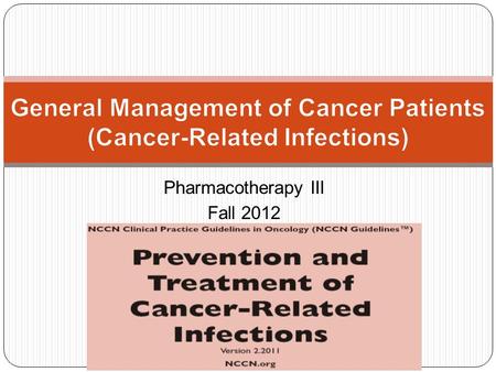 Pharmacotherapy III Fall 2012. 1. Major host factors that predispose patients to infectious disease 2. Management of neutropenic fever 3. Site-specific.