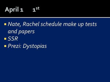  Nate, Rachel schedule make up tests and papers  SSR  Prezi: Dystopias.