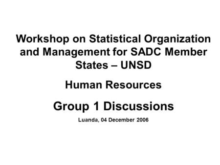 Workshop on Statistical Organization and Management for SADC Member States – UNSD Human Resources Group 1 Discussions Luanda, 04 December 2006.