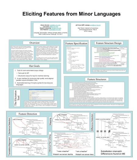 Eliciting Features from Minor Languages The elicitation tool provides a simple interface for bilingual informants with no linguistic training and limited.