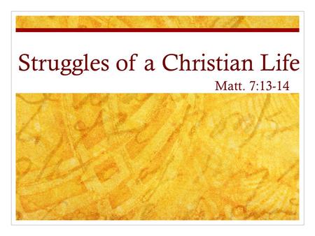 Struggles of a Christian Life Matt. 7:13-14. Persecutions Without Certain, not just possible – 2 Tim. 3:10- 12 Perhaps what we face is not as severe as.