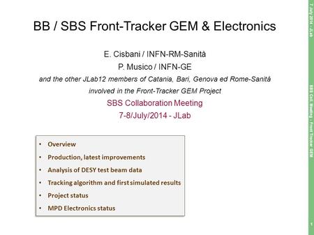 SBS Coll. Meeting - Front Tracker GEM