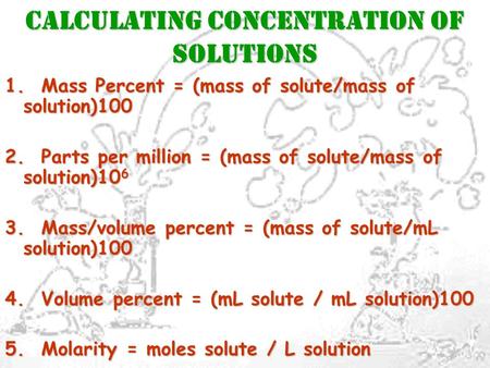 CALCULATING CONCENTRATION OF SOLUTIONS
