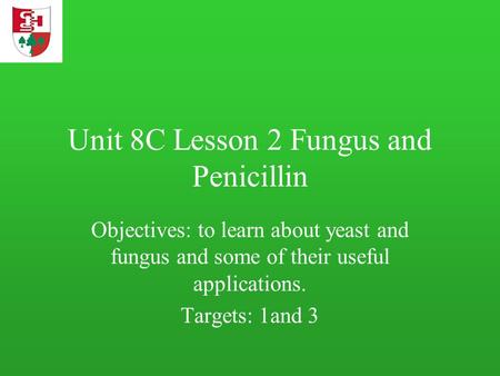 Unit 8C Lesson 2 Fungus and Penicillin Objectives: to learn about yeast and fungus and some of their useful applications. Targets: 1and 3.