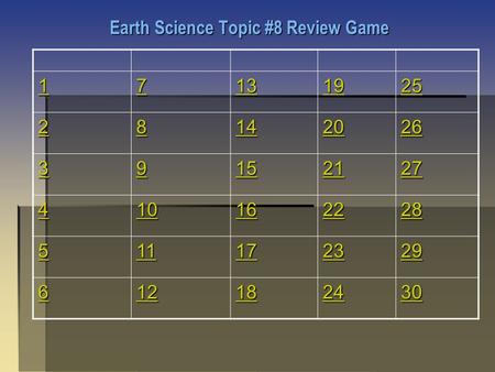 Earth Science Topic #8 Review Game