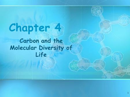 1 Chapter 4 Carbon and the Molecular Diversity of Life.