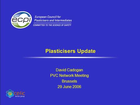 Plasticisers Update David Cadogan PVC Network Meeting Brussels 29 June 2006.