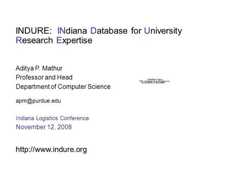 INDURE: INdiana Database for University Research Expertise