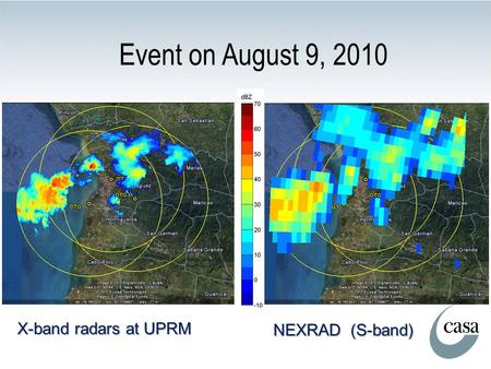 Event on August 9, 2010 X-band radars at UPRM NEXRAD (S-band)