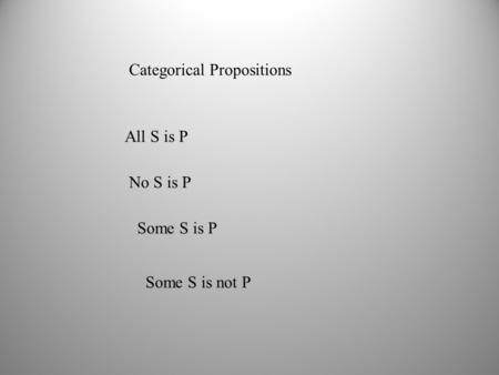 Categorical Propositions All S is P No S is P Some S is P Some S is not P.