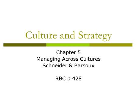 Chapter 5 Managing Across Cultures Schneider & Barsoux RBC p 428
