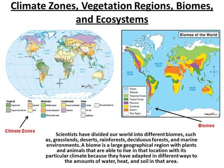 Climate Zones, Vegetation Regions, Biomes, and Ecosystems
