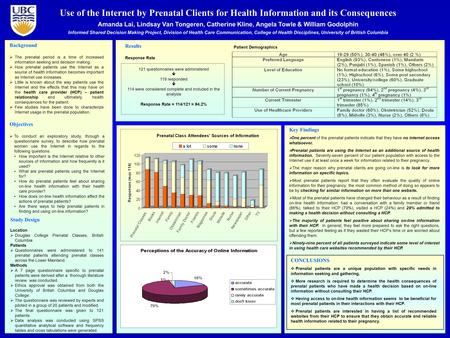 Use of the Internet by Prenatal Clients for Health Information and its Consequences Amanda Lai, Lindsay Van Tongeren, Catherine Kline, Angela Towle & William.