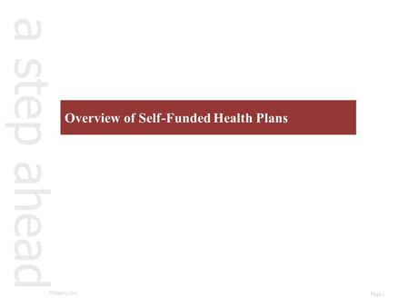 Page 1 Overview of Self-Funded Health Plans a step ahead McNeary, Inc.