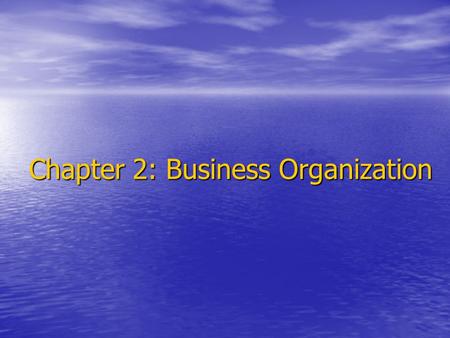 Chapter 2: Business Organization. Vocabulary(1) Proprietorship Proprietorship –ownership Stockholder Stockholder –One who owns stock in a company Partnership.