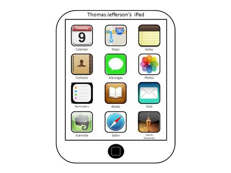 Thomas Jefferson’s iPad CalendarMapsNotes ContactsMessagesPhotos Reminders iBooksMail EvernoteSafari iHandy Carpenter.