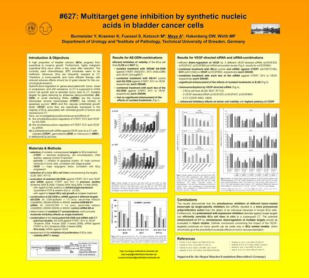 #627: Multitarget gene inhibition by synthetic nucleic acids in bladder cancer cells Burmeister Y, Kraemer K, Fuessel S, Kotzsch M #, Meye A*, Hakenberg.