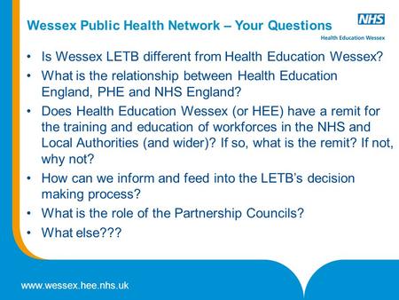 Wessex Public Health Network – Your Questions