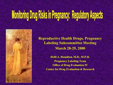 Reproductive Health Drugs, Pregnancy Labeling Subcommittee Meeting March 28-29, 2000 Holli A. Hamilton, M.D., M.P.H. Pregnancy Labeling Team Office of.