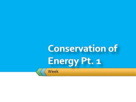 Week.  Student will: laws of conservation of energy  Demonstrate and apply the laws of conservation of energy in terms of  KineticPotential Energy.