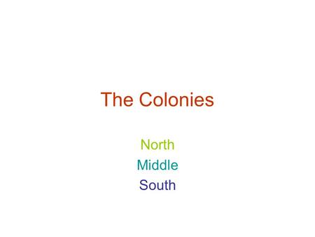 The Colonies North Middle South.