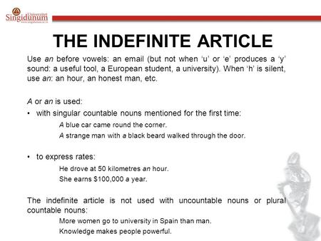 THE INDEFINITE ARTICLE