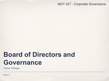 Board of Directors and Governance