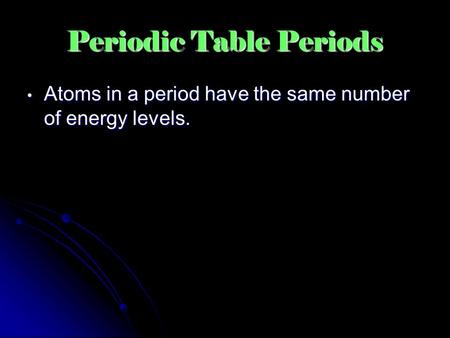 Periodic Table Periods Atoms in a period have the same number of energy levels.