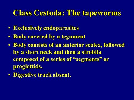 Class Cestoda: The tapeworms