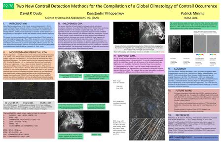 Two New Contrail Detection Methods for the Compilation of a Global Climatology of Contrail Occurrence David P. DudaKonstantin KhlopenkovPatrick Minnis.