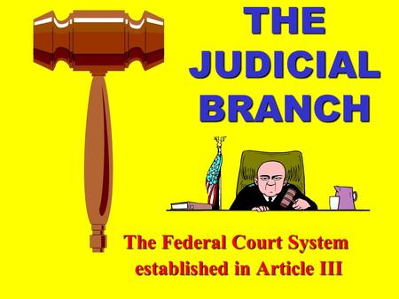THE JUDICIAL BRANCH The Federal Court System established in Article III established in Article III.