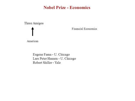 Nobel Prize - Economics Three Amigos Eugene Fama - U. Chicago Lars Peter Hansen - U. Chicago Robert Shiller - Yale Financial Economics American.