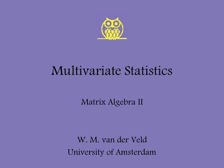 Multivariate Statistics Matrix Algebra II W. M. van der Veld University of Amsterdam.