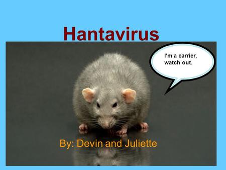 Hantavirus By: Devin and Juliette I'm a carrier, watch out.