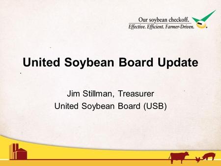 United Soybean Board Update Jim Stillman, Treasurer United Soybean Board (USB)