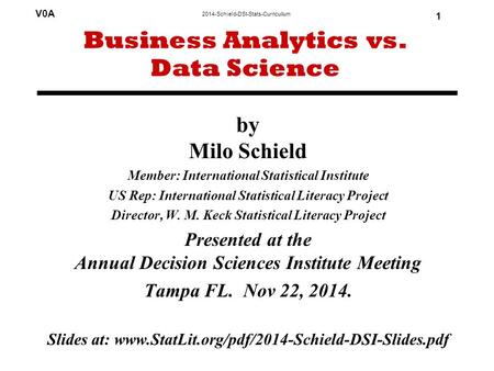 2014-Schield-DSI-Stats-Curricullum V0A 1 by Milo Schield Member: International Statistical Institute US Rep: International Statistical Literacy Project.