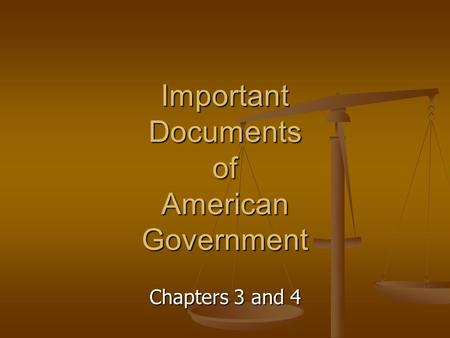 Important Documents of American Government Chapters 3 and 4.