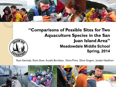 “Comparisons of Possible Sites for Two Aquaculture Species in the San Juan Island Area” Meadowdale Middle School Spring, 2014 Ryan Kennedy, Raina Shaw,