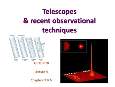 Telescopes & recent observational techniques ASTR 3010 Lecture 4 Chapters 3 & 6.