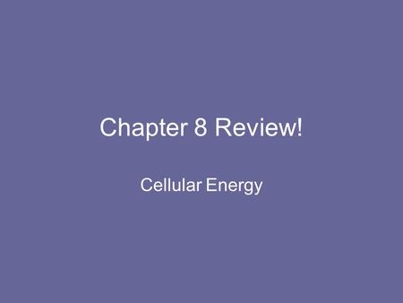 Chapter 8 Review! Cellular Energy. Directions Work in a group of 3-4 students We will go group by group to answer a question. If a group cannot answer.