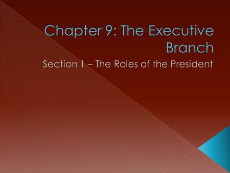 President is the highest elected official › What does the President do?  Heads the executive branch –  Most important duty: