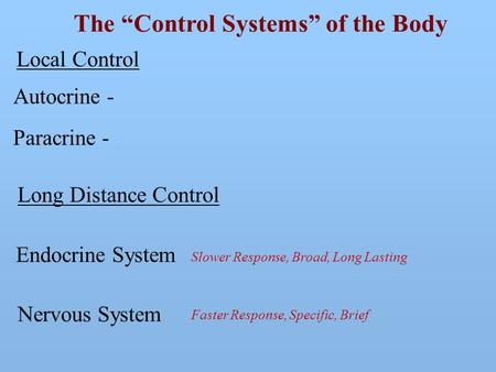 The “Control Systems” of the Body
