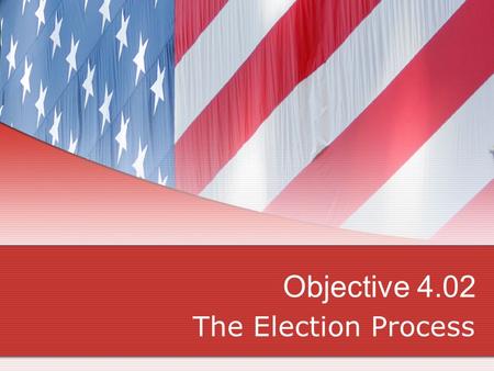 Objective 4.02 The Election Process. Voting Amendments 15 th – Cannot deny right to vote due to race 19 th – Cannot deny right to vote due to sex/gender.