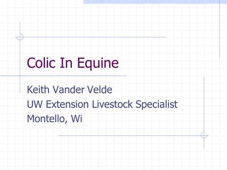 Colic In Equine Keith Vander Velde UW Extension Livestock Specialist Montello, Wi.