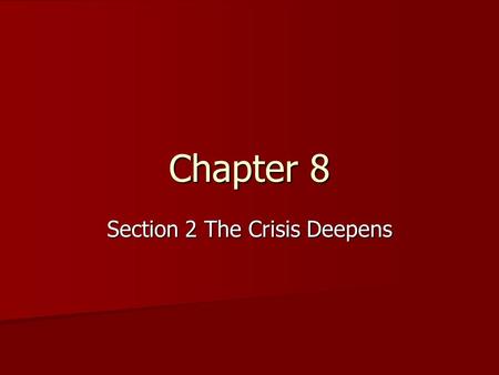 Chapter 8 Section 2 The Crisis Deepens. The Birth of the Republican Party Reaction to Kansas Nebraska Act Reaction to Kansas Nebraska Act –Whigs and Democrats.