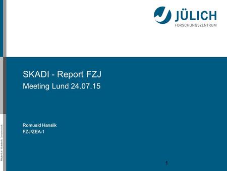 Mitglied der Helmholtz-Gemeinschaft ZEA-1 | Technology for Excellent Science SKADI - Report FZJ Meeting Lund 24.07.15 Romuald Hanslik FZJ/ZEA-1 1.